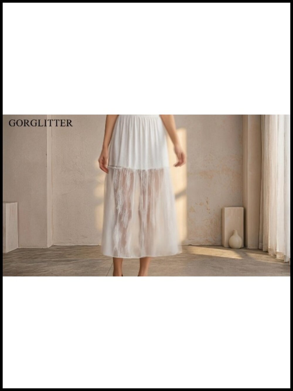 Women's Lace Maxi Skirt High Waisted A-Line Ruffle Flowy Y2K Renaissance Fairy - Picture 6 of 6